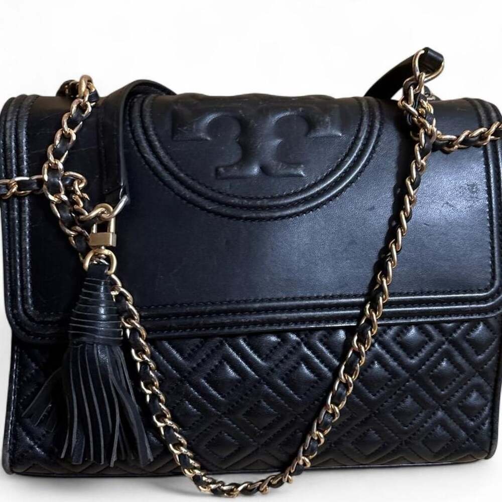 Tory Burch Fleming Quilted Black Leather Shoulder Bag - Picture 2 of 8